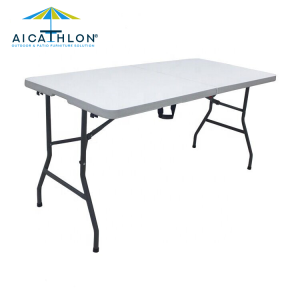 white plastic folding table