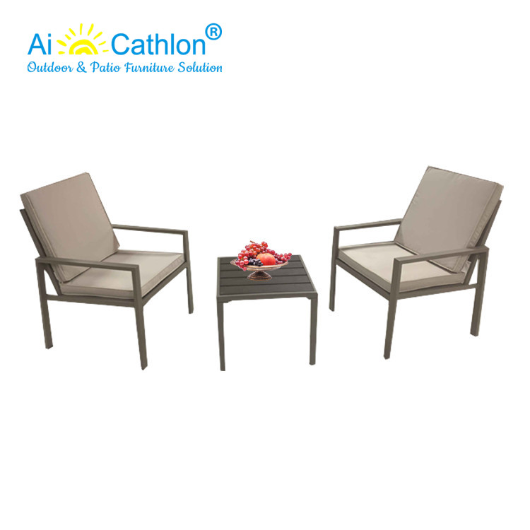 PE Morden Outdoor Garden Patio Furniture Wooden Grain Design Plastic Sofa Set