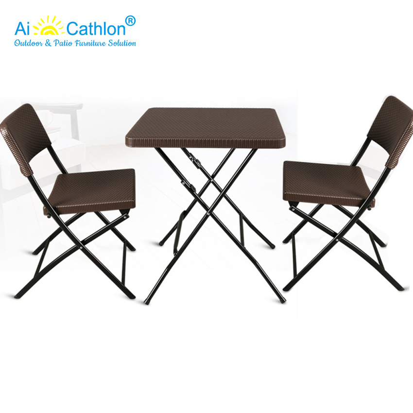 Outdoor Square Plastic Garden Balcony Patio Folding Table In Rattan Design