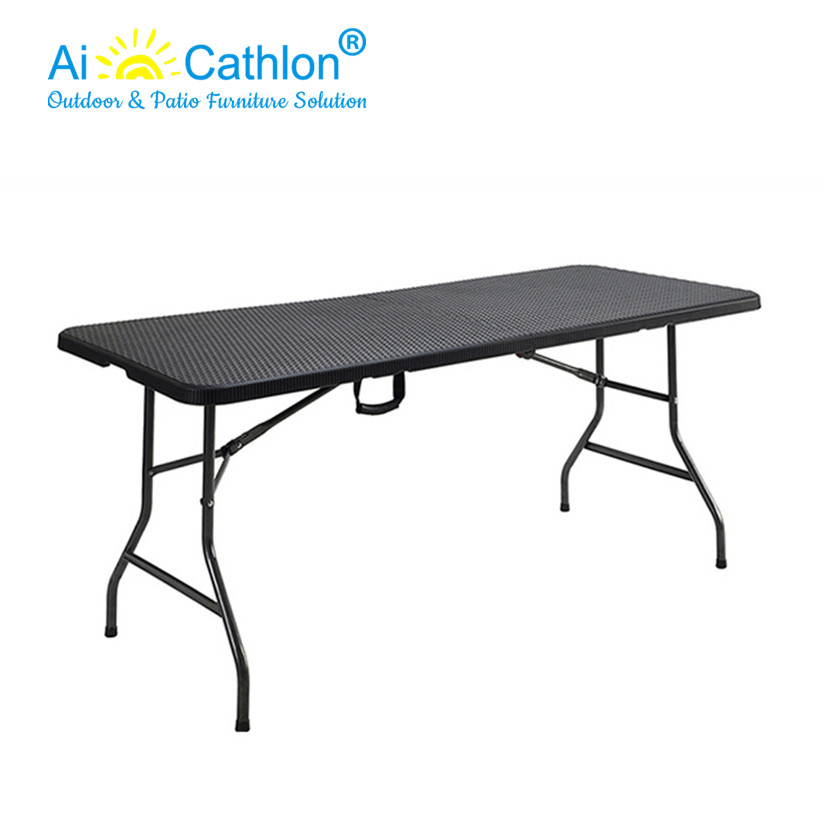 Plastic Garden Rectangule Folding Table Rattan Effect For Outdoor Garden
