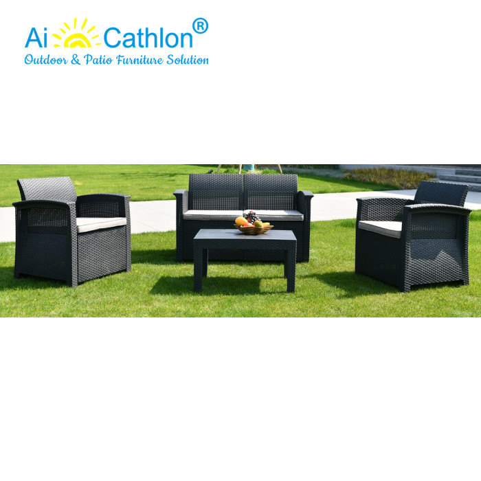 PP Rattan Design Plastic Outdoor Garden Patio Balcony Sofa Set