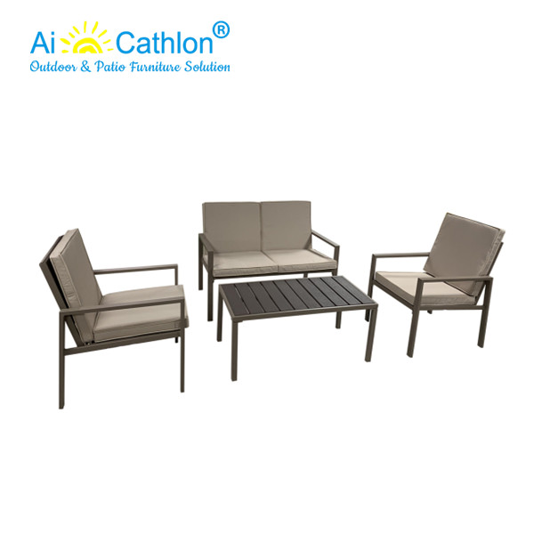 Outdoor PE Plastic Garden Sofa Set With Wood Grain Design