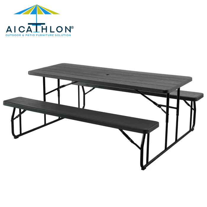 6FT Plastic Picnic Table Folding Garden Outdoor Wooden Effect Table Set Factory