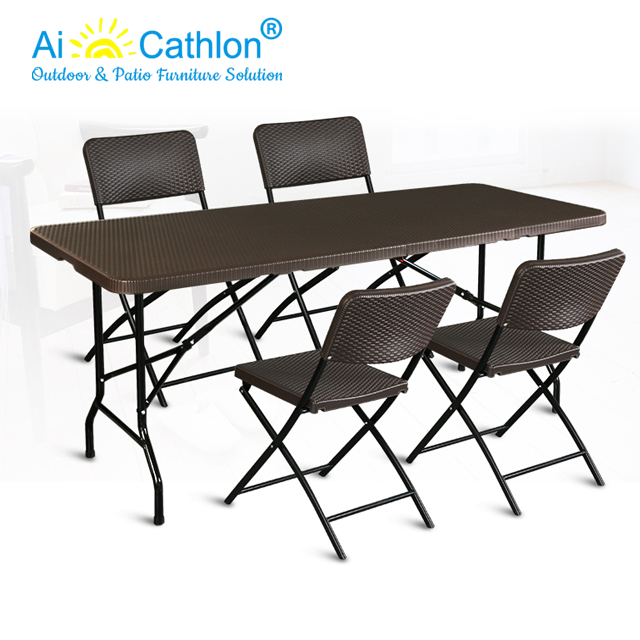 Rectangule Plastic Garden Picnic Folding Tables In Rattan Design