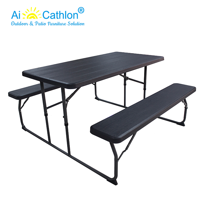 Plastic Picnic Table Folding Garden Outdoor Wooden Effect Beer Table Set Factory
