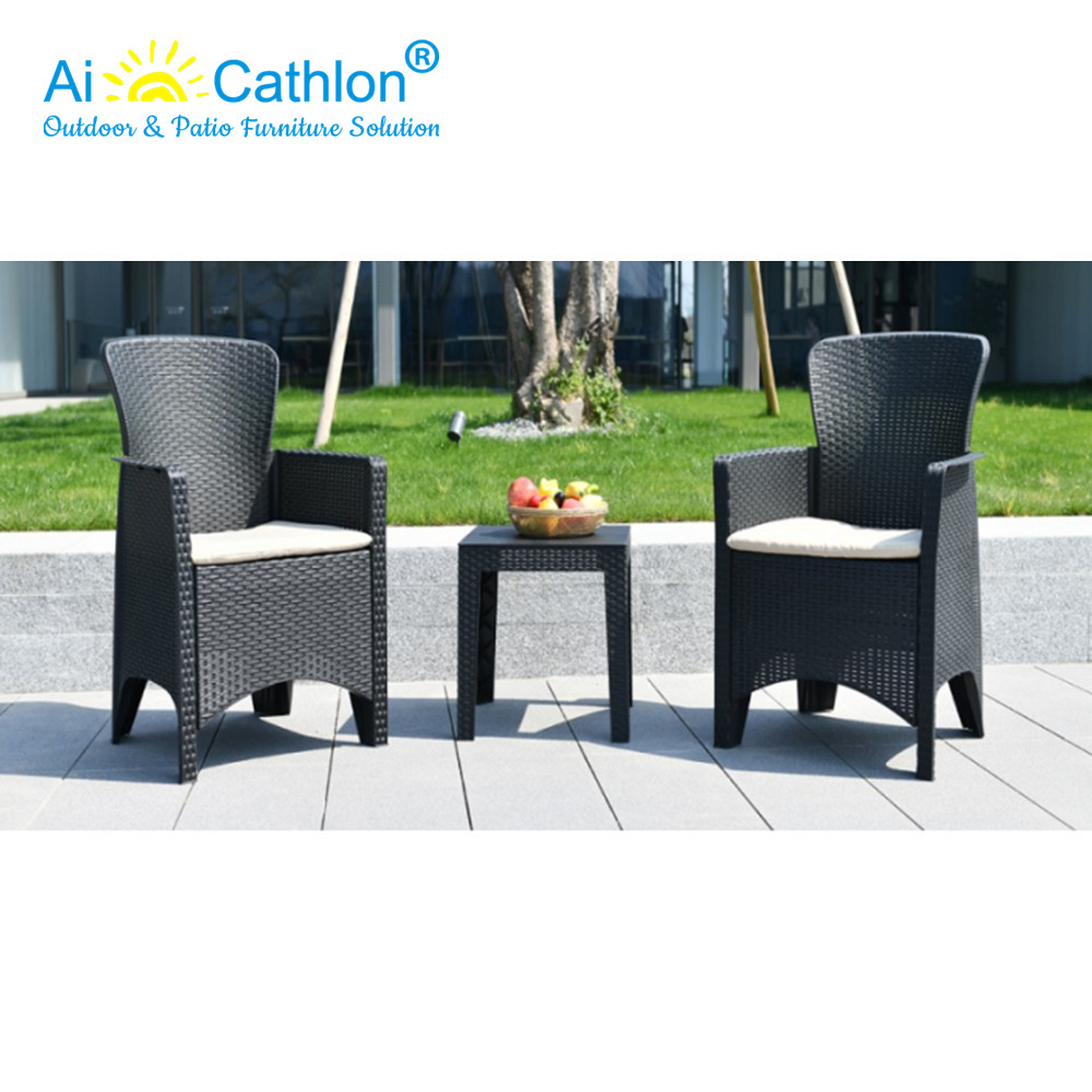 PP Plastic Rattan Arm Chair And Coffee Table Set Outdoor Garden Set Furniture
