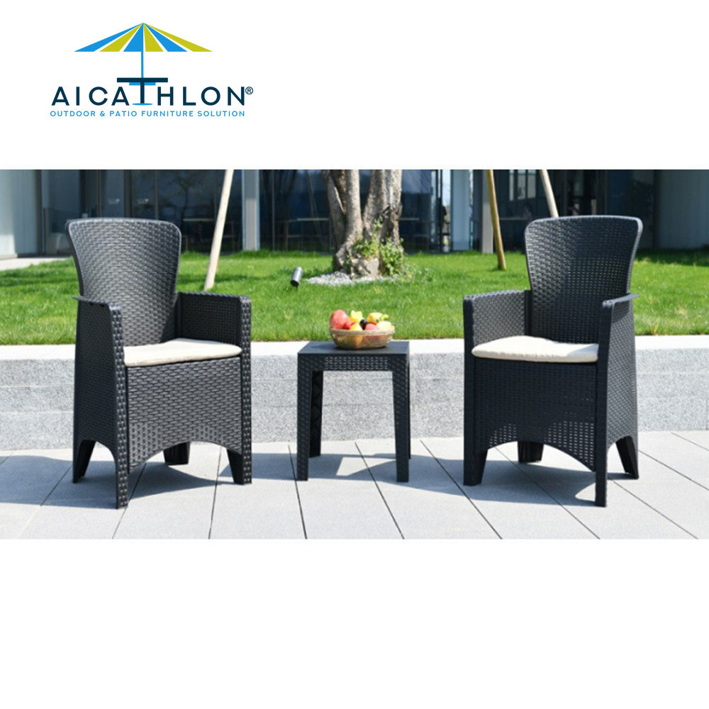 PP Plastic Rattan Arm Chair And Coffee Table Set Outdoor Garden Set Furniture