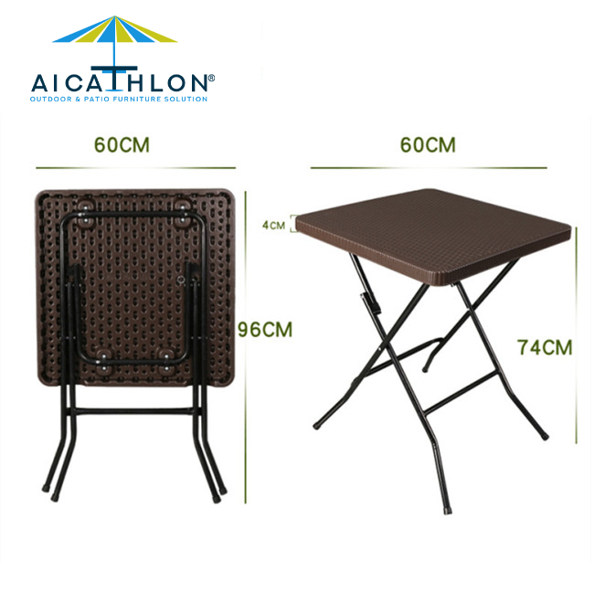 Outdoor Square Plastic Garden Balcony Patio Folding Table In Rattan Design