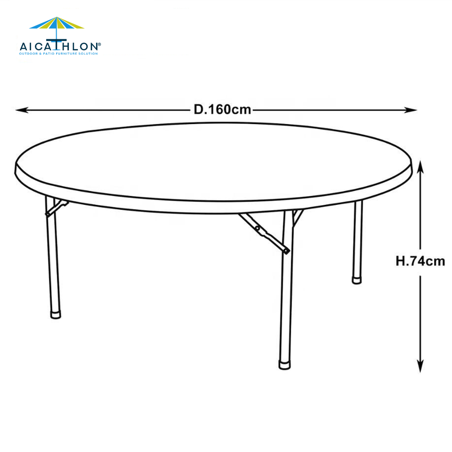 63Inch HDPE Plastic White Round Folding Table For Outdoor Banquet