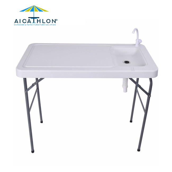 HDPE Outdoor Fish/Game Cleaning Portable Folding Camp Table With Flexible Faucet