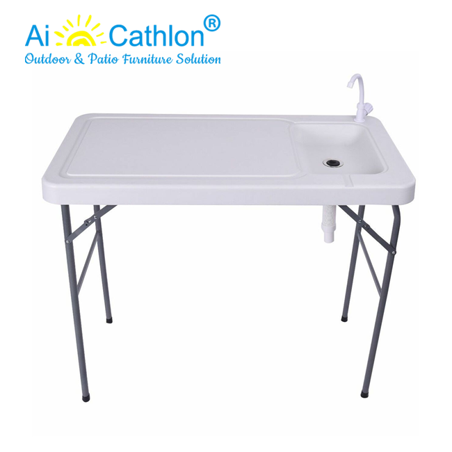 HDPE Outdoor Fish/Game Cleaning Portable Folding Camp Table With Flexible Faucet