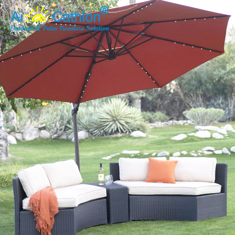 Aluminum KD Cantilever Patio Parasol Garden Umbrella With LED Lights Outdoor Furniture