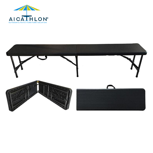Outdoor HDPE Material Fold In Half Portable Plastic Folding Bench With Rattan Design