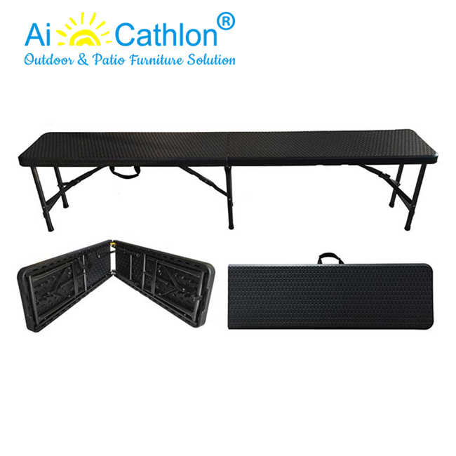 Outdoor HDPE Material Fold In Half Portable Plastic Folding Bench With Rattan Design