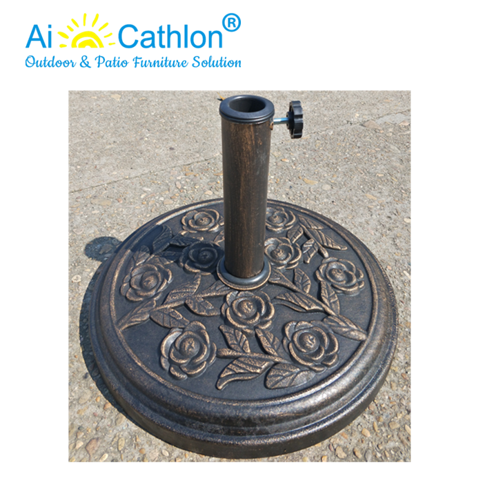 8KGS Resin Patio Parasol Base Umbrella Stand Rose Pattern Outdoor Furniture Supplier