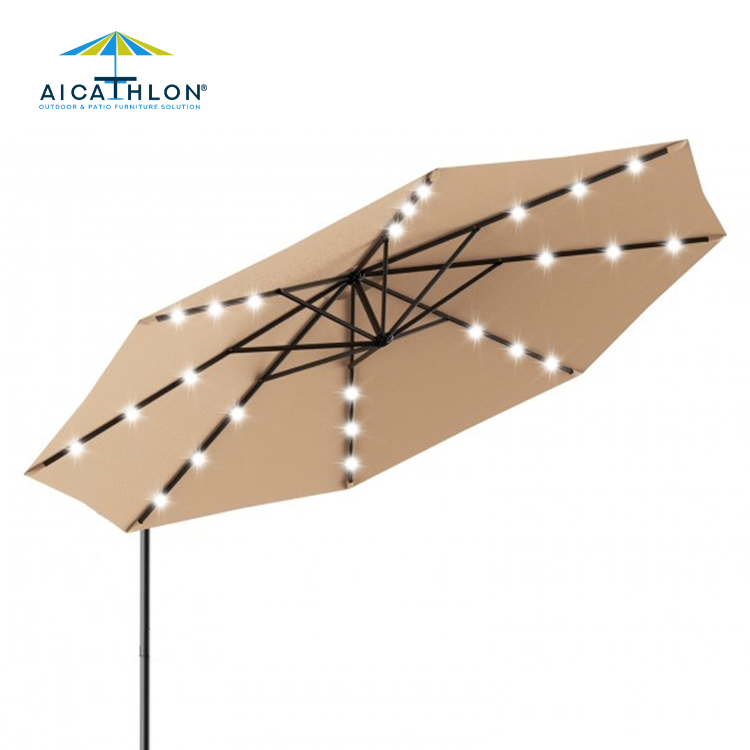Aluminum KD Cantilever Patio Parasol Garden Umbrella With LED Lights Outdoor Furniture