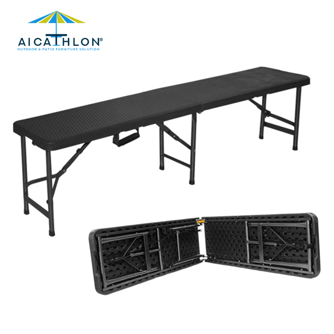 Outdoor HDPE Material Fold In Half Portable Plastic Folding Bench With Rattan Design