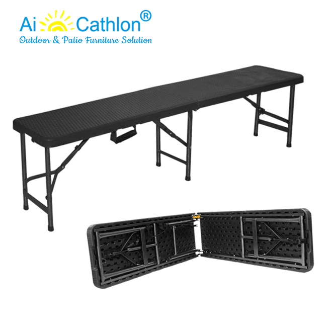 Outdoor HDPE Material Fold In Half Portable Plastic Folding Bench With Rattan Design