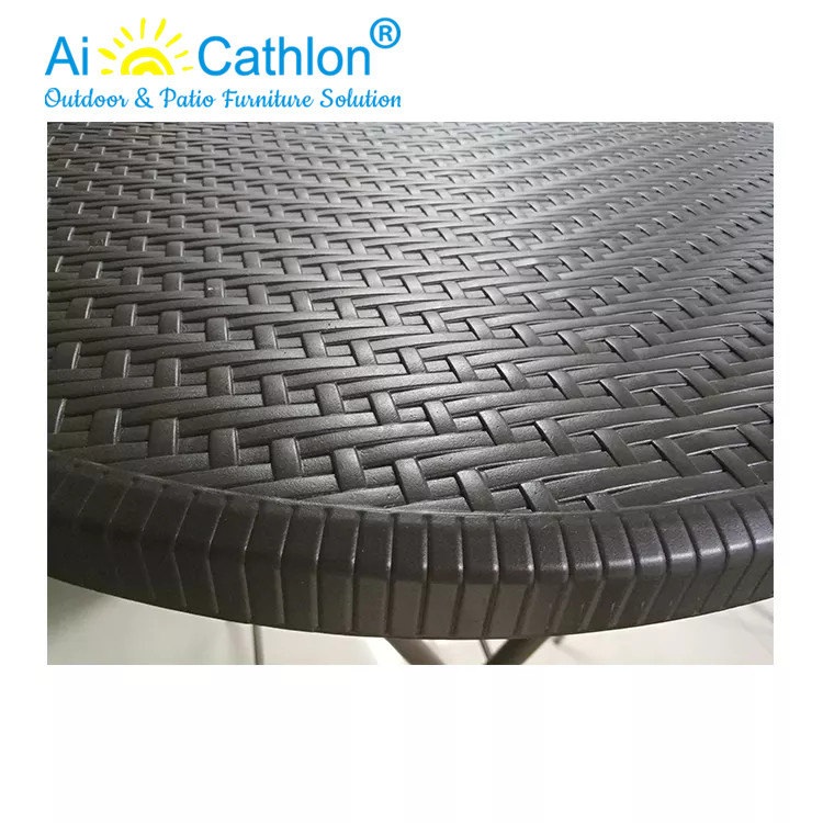 HDPE Outdoor Round Plastic Folding Table With Rattan Design For Garden