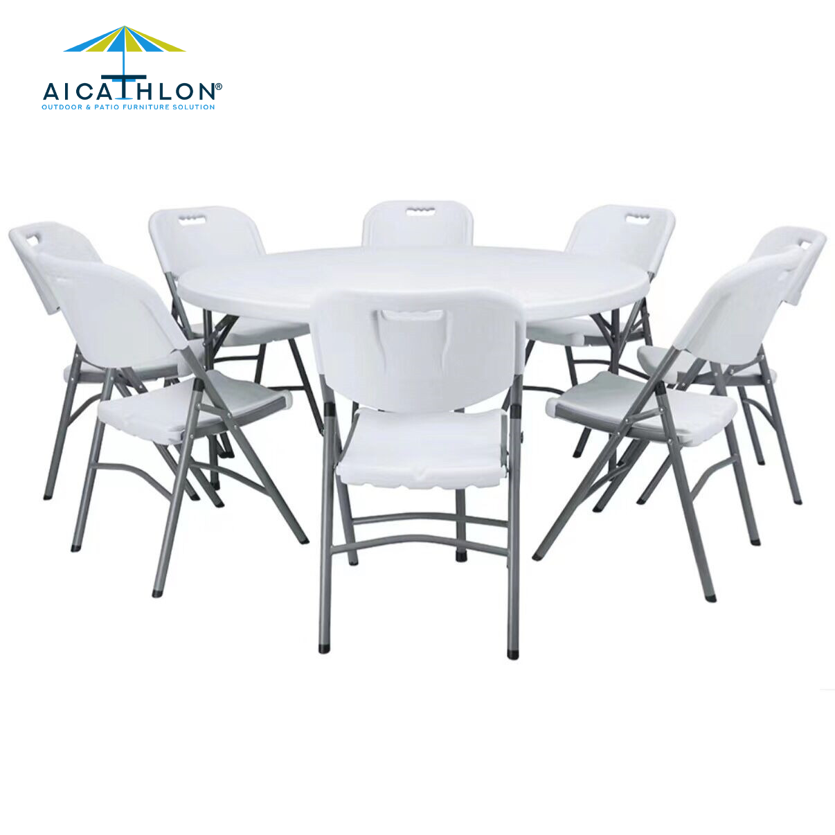 63Inch HDPE Plastic White Round Folding Table For Outdoor Banquet