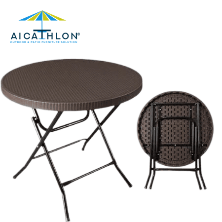 HDPE Outdoor Round Plastic Folding Table With Rattan Design For Garden