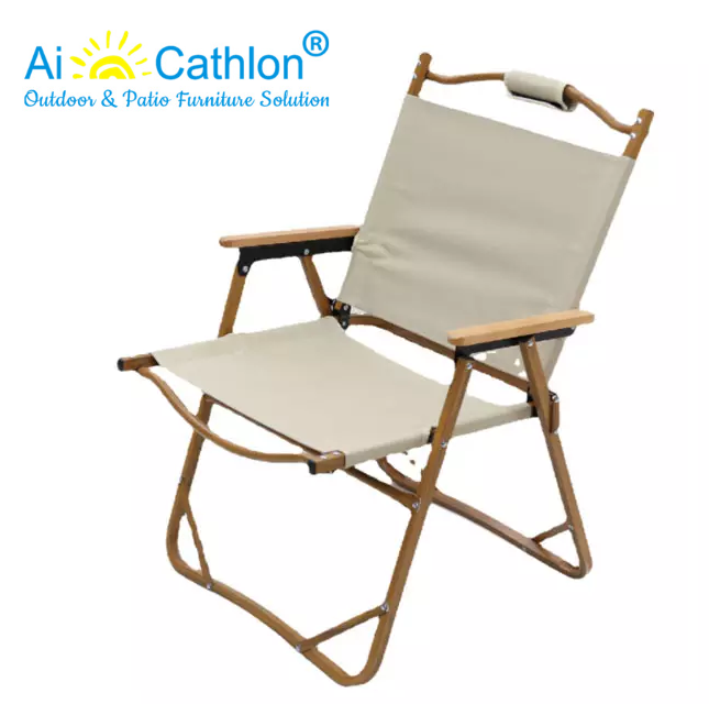 High Quality Garden Aluminum Wood Grain Picnic Chair Portable Folding Camping Chair