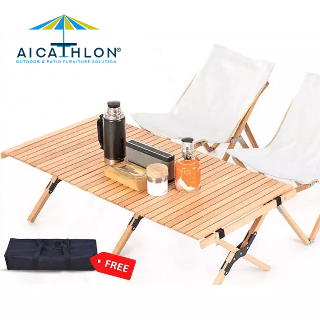 Outdoor Aluminum Alloy Portable Egg Roll Camping Foldable Table Set For Picnic