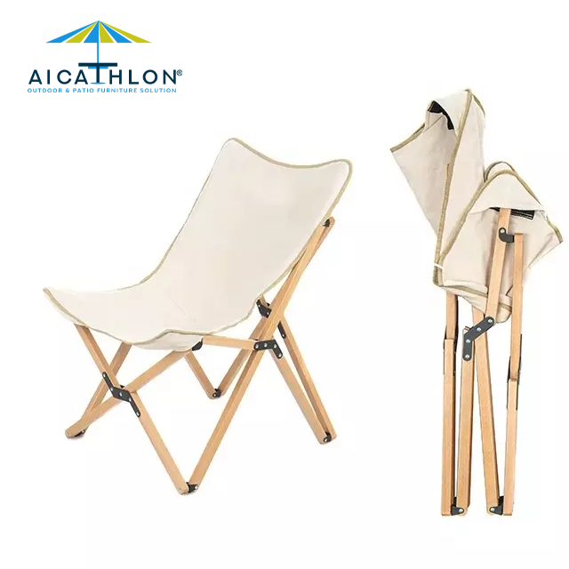 New Outdoor Wood Chairs Wooden Canvas Folding Beach Chair