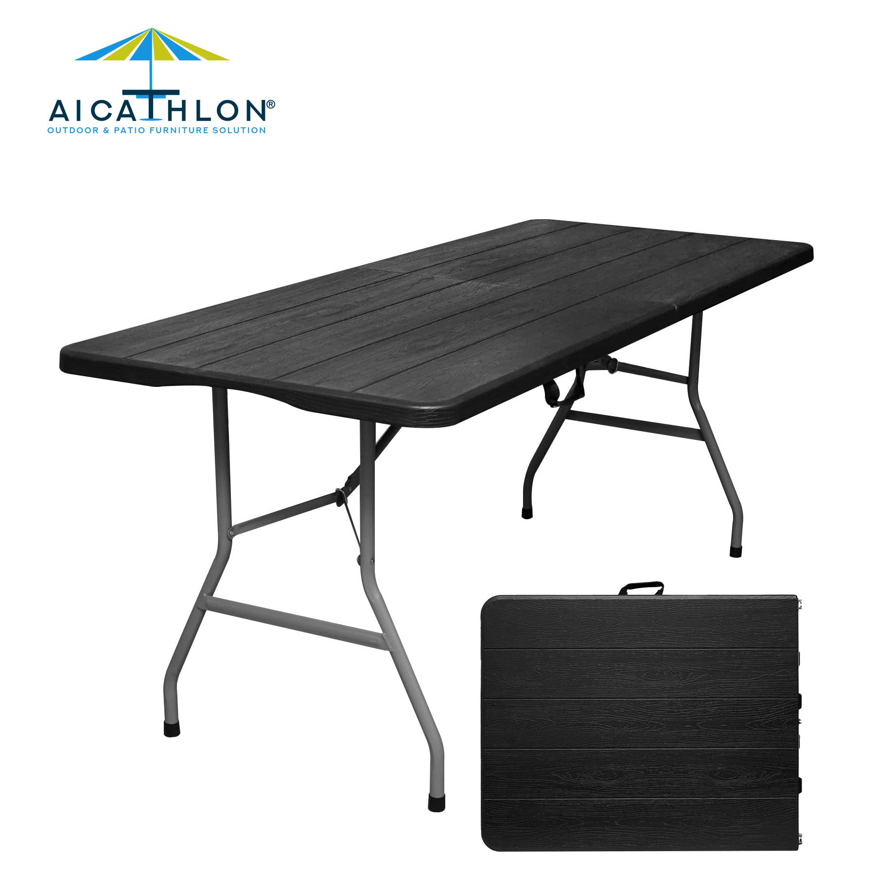 HDPE 6ft Garden Portable Camping Black Wood Grain Plastic Picnic Foldable Outdoor Tables Manufacturer