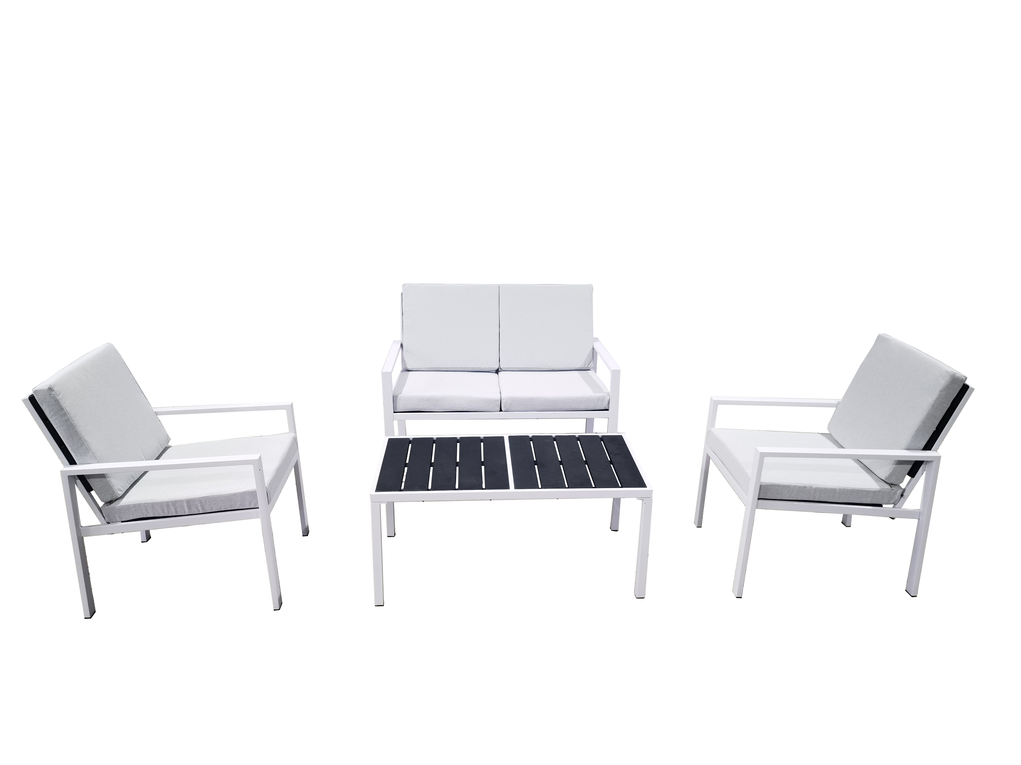 Outdoor PE Plastic Garden Sofa Set With Wood Grain Design