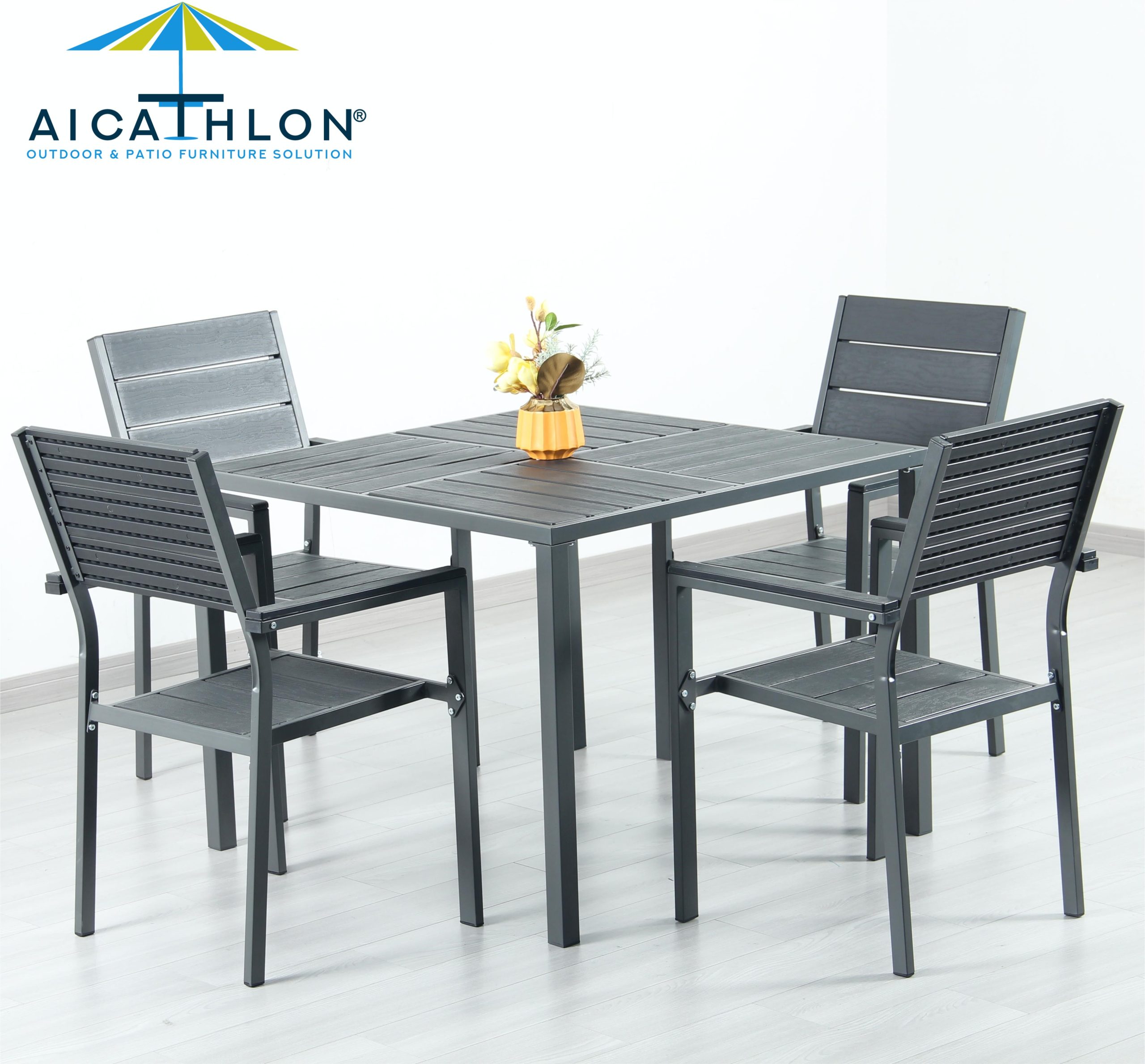 Top selling products outdoor furniture patio black plastic Steel Square dining table and chairs