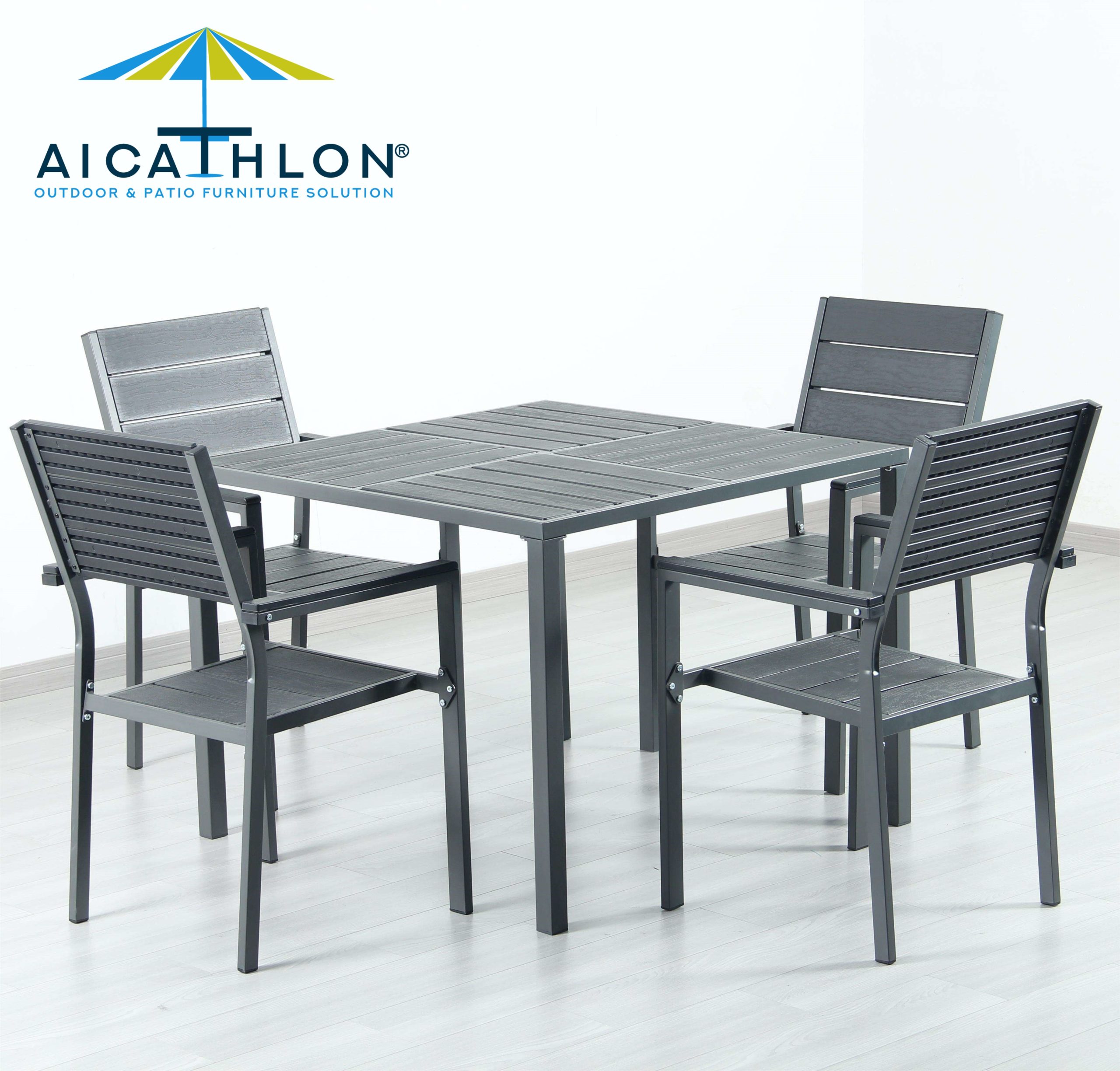 Top selling products outdoor furniture patio black plastic Steel Square dining table and chairs