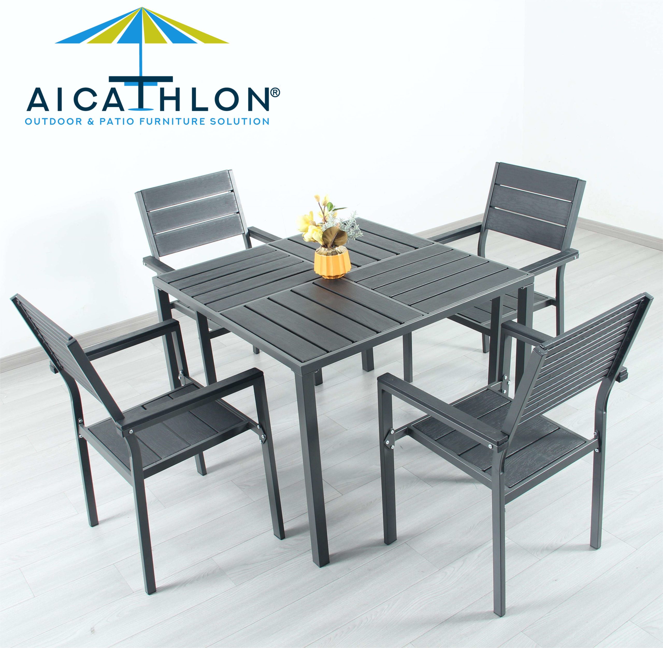 Top selling products outdoor furniture patio black plastic Steel Square dining table and chairs